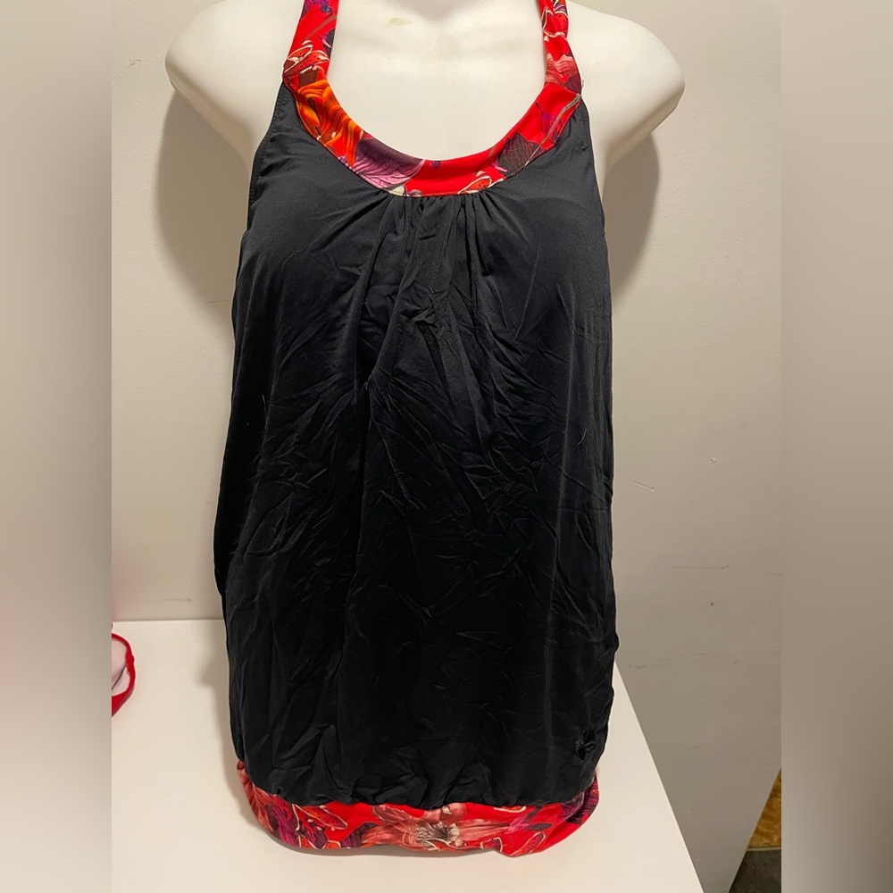 Hapari Brand Women's 12-14 Large Black & Red Blouson Tankini Halter Swim Top